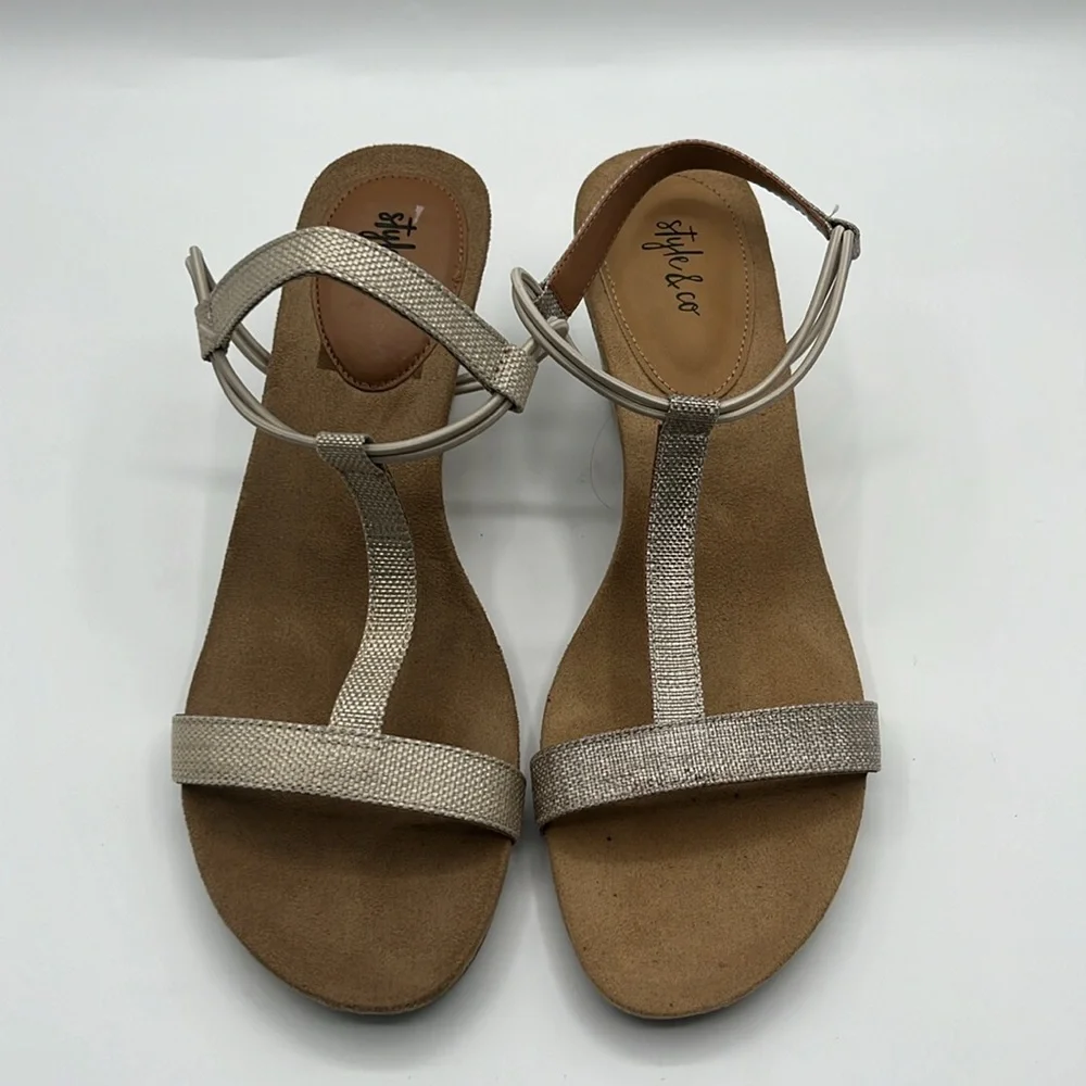 STYLE & CO Womens Beige Slip Resistant Mulan Wedge Slip On Slingback Sandal - Picture 3 of 6